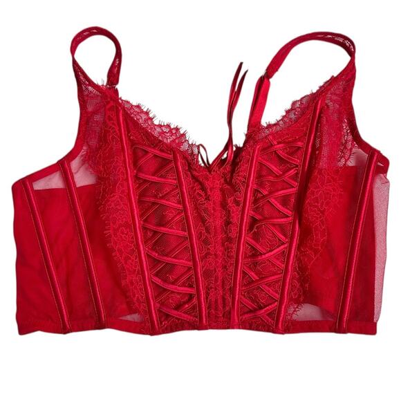 VICTORIA'S SECRET nwt large Dream Angels Unlined Red Lace-Up Corset crop Top - Picture 9 of 10